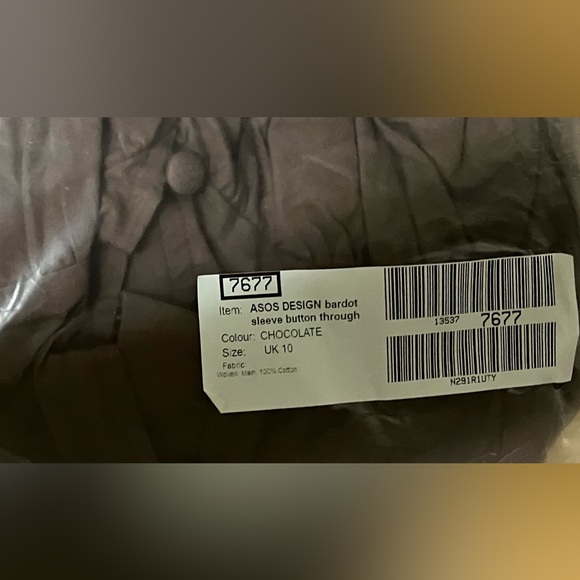 ASOS DESIGN bardot sleeve button up midi dress/oversized skirt/chocolate/US 6 - Picture 5 of 8